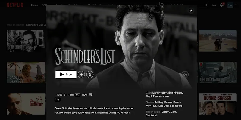 schindler's list netflix