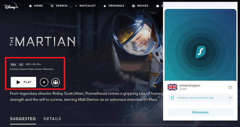 Watch The Martian on Disney+ with Surfshark